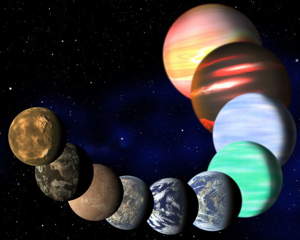 This artist's illustration represents the variety of planets being detected by NASA's Kepler spacecraft. A new analysis has determined the frequencies of planets of all sizes, from Earths up to gas giants. Key findings include the fact that one in six stars hosts an Earth-sized planet in an orbit of 85 days or less, and that almost all sun-like stars have a planetary system of some sort. (Hat tip to Robert Hurt for inspiring this illustration.) Credit: C. Pulliam & D. Aguilar (CfA) This artist's illustration represents the variety of planets being detected by NASA's Kepler spacecraft. A new analysis has determined the frequencies of planets of all sizes, from Earths up to gas giants. Key findings include the fact that one in six stars hosts an Earth-sized planet in an orbit of 85 days or less, and that almost all sun-like stars have a planetary system of some sort. (Hat tip to Robert Hurt for inspiring this illustration.) Credit: C. Pulliam & D. Aguilar (CfA)