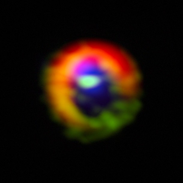 Observations made with the Atacama Large Millimeter/submillimeter Array (ALMA) telescope of the disc of gas and cosmic dust around the young star HD 142527, showing vast streams of gas flowing across the gap in the disc. Credit: ALMA (ESO/NAOJ/NRAO), S. Casassus et al. Observations made with the Atacama Large Millimeter/submillimeter Array (ALMA) telescope of the disc of gas and cosmic dust around the young star HD 142527, showing vast streams of gas flowing across the gap in the disc. Credit: ALMA (ESO/NAOJ/NRAO), S. Casassus et al.