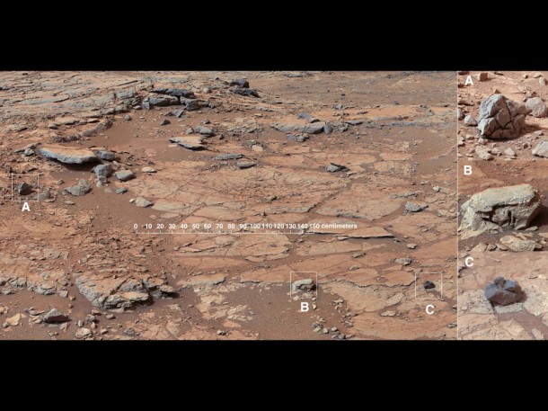 The right Mast Camera (Mastcam) of NASA's Curiosity Mars rover provided this contextual view of the vicinity of the location called "John Klein," selected as Curiosity's first drilling site. Image credit: NASA/JPL-Caltech/MSSS The right Mast Camera (Mastcam) of NASA's Curiosity Mars rover provided this contextual view of the vicinity of the location called "John Klein," selected as Curiosity's first drilling site. Image credit: NASA/JPL-Caltech/MSSS