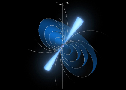 A pulsar with glowing cones of radiation stemming from its magnetic poles. New observations reported in Science re-open an old debate about how these spinning stars work. (Image: European Space Agency/ATG medialab) Few astronomical objects are as baffling as pulsars, and despite nearly fifty years of study, they continue to defy theorists’ best efforts. Related Links Original report in Science Vermont Quarterly story on Joanna Rankin University of Vermont astrophysicist Joanna Rankin. A pulsar with glowing cones of radiation stemming from its magnetic poles. New observations reported in Science re-open an old debate about how these spinning stars work. (Image: European Space Agency/ATG medialab) Few astronomical objects are as baffling as pulsars, and despite nearly fifty years of study, they continue to defy theorists’ best efforts. Related Links Original report in Science Vermont Quarterly story on Joanna Rankin University of Vermont astrophysicist Joanna Rankin.