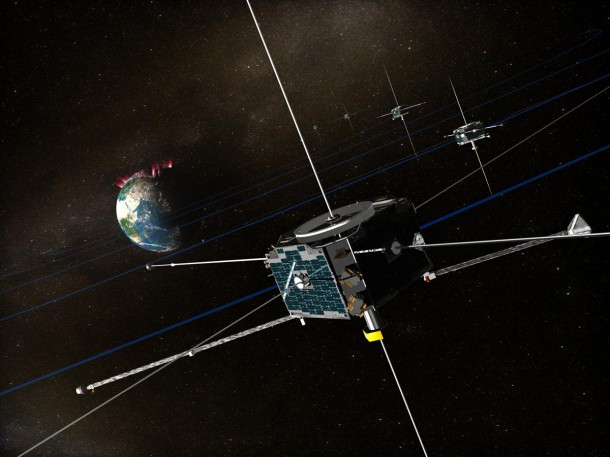An artist's concept of the THEMIS spacecraft orbiting around Earth. Credit: NASA An artist's concept of the THEMIS spacecraft orbiting around Earth. Credit: NASA
