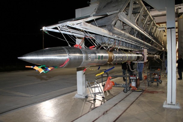 This Black Brant IX rocket carried two instruments designed to study charge exchange, a physical phenomenon that occurs when the solar wind collides with Earth's exosphere and neutral gas in interplanetary space. Credit: NASA This Black Brant IX rocket carried two instruments designed to study charge exchange, a physical phenomenon that occurs when the solar wind collides with Earth's exosphere and neutral gas in interplanetary space. Credit: NASA