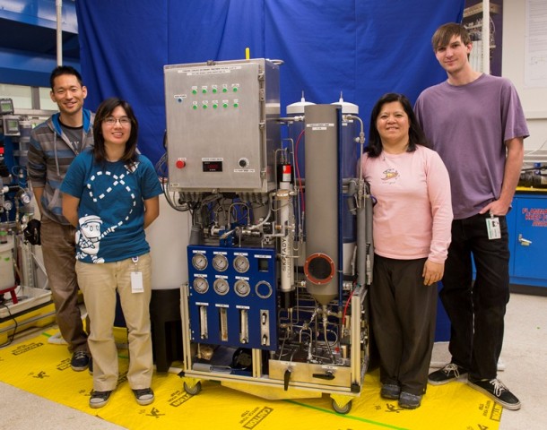 Water is one of the most crucial provisions an astronaut will need to live and work in space. To help them save this precious commodity, research engineers at NASA's Ames Research Center, Moffett Field, Calif., are developing dependable ways of recycling water. Image credit: NASA/Eric James Water is one of the most crucial provisions an astronaut will need to live and work in space. To help them save this precious commodity, research engineers at NASA's Ames Research Center, Moffett Field, Calif., are developing dependable ways of recycling water. Image credit: NASA/Eric James