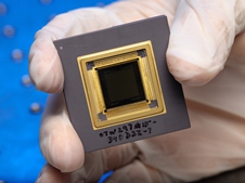 Each mirror is a one-by-one centimeter square that employs a grid of 32-by-32, or 1024 actuators, which can generate any shape desired on the mirror. Image credit: NASA Ames/ Dominic Hart Each mirror is a one-by-one centimeter square that employs a grid of 32-by-32, or 1024 actuators, which can generate any shape desired on the mirror. Image credit: NASA Ames/ Dominic Hart