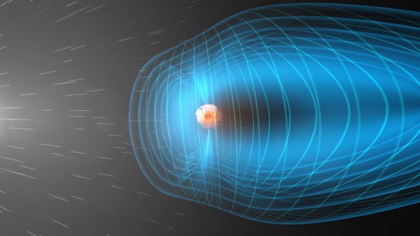 A constant stream of particles and electromagnetic waves streams from the sun toward Earth, which is surrounded by a protective bubble called the magnetosphere. A scientist at NASA Goddard has recently devised, for the first time, a set of equations that can help describe waves in the solar wind known as Alfven waves. Credit: European Space Agency (ESA) A constant stream of particles and electromagnetic waves streams from the sun toward Earth, which is surrounded by a protective bubble called the magnetosphere. A scientist at NASA Goddard has recently devised, for the first time, a set of equations that can help describe waves in the solar wind known as Alfven waves. Credit: European Space Agency (ESA)