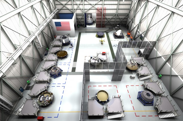 This artist concept is what The Boeing Company's CST-100 spacecraft processing is expected to look like in Space Florida's Commercial Crew and Cargo Processing Facility at NASA's Kennedy Space Center in Florida with work stations on a clean floor. Image credit: Boeing This artist concept is what The Boeing Company's CST-100 spacecraft processing is expected to look like in Space Florida's Commercial Crew and Cargo Processing Facility at NASA's Kennedy Space Center in Florida with work stations on a clean floor. Image credit: Boeing