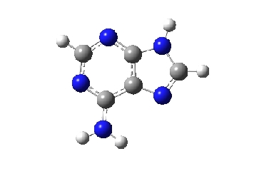 Structure of adenine, a component of DNA. Blue=nitrogen, grey=carbon, white=hydrogen. CREDIT: NRAO/AUI/NSF. Structure of adenine, a component of DNA. Blue=nitrogen, grey=carbon, white=hydrogen. CREDIT: NRAO/AUI/NSF.
