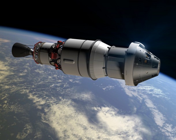 An artist concept shows Orion as it will appear in space for the Exploration Flight Test-1 attached to a Delta IV second stage. Image credit: NASA An artist concept shows Orion as it will appear in space for the Exploration Flight Test-1 attached to a Delta IV second stage. Image credit: NASA