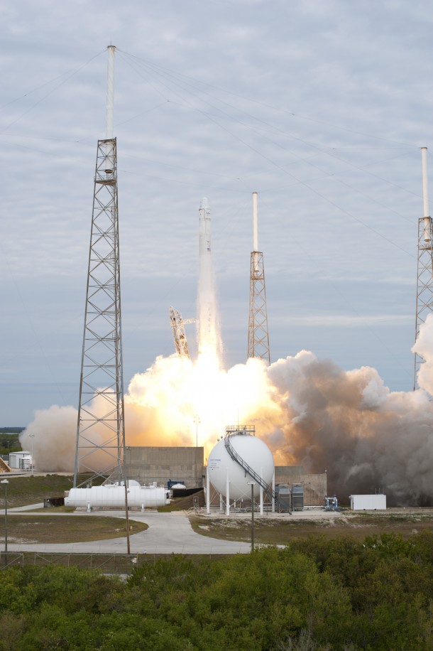 A SpaceX Falcon 9 rocket lifts off from Cape Canaveral Air Force Station in Florida carrying a Dragon capsule filled with cargo for the SpaceX 2 mission. Image credit: NASA/Tony Gray and Robert Murray A SpaceX Falcon 9 rocket lifts off from Cape Canaveral Air Force Station in Florida carrying a Dragon capsule filled with cargo for the SpaceX 2 mission. Image credit: NASA/Tony Gray and Robert Murray