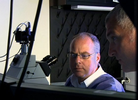 Matthew Lynch, Procter & Gamble principal scientist and ACE-M-1 principal investigator (left), along with Chris Lant, ZIN-Technologies optics engineer, ground-testing the ACE-M-1 hardware and software. (NASA) Matthew Lynch, Procter & Gamble principal scientist and ACE-M-1 principal investigator (left), along with Chris Lant, ZIN-Technologies optics engineer, ground-testing the ACE-M-1 hardware and software. (NASA)