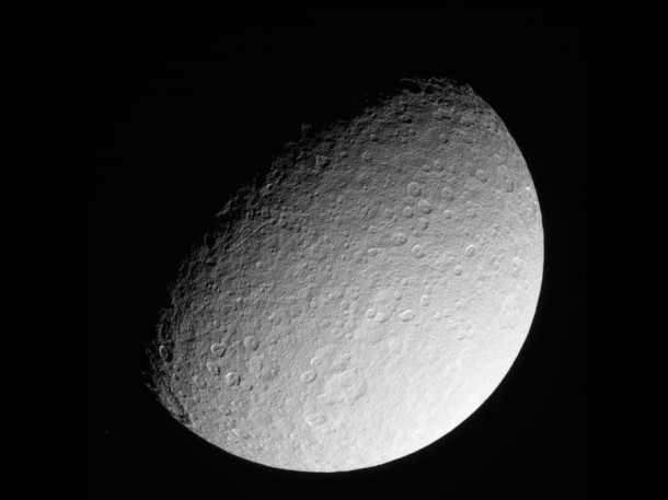 This image was taken on March 10, 2013, and received on Earth March 10, 2013 by NASA's Cassini spacecraft. The camera was pointing toward Rhea at approximately 174,181 miles (280,317 kilometers) away, and the image was taken using the CL1 and CL2 filters. Image Credit: NASA/JPL/Space Science Institute This image was taken on March 10, 2013, and received on Earth March 10, 2013 by NASA's Cassini spacecraft. The camera was pointing toward Rhea at approximately 174,181 miles (280,317 kilometers) away, and the image was taken using the CL1 and CL2 filters. Image Credit: NASA/JPL/Space Science Institute