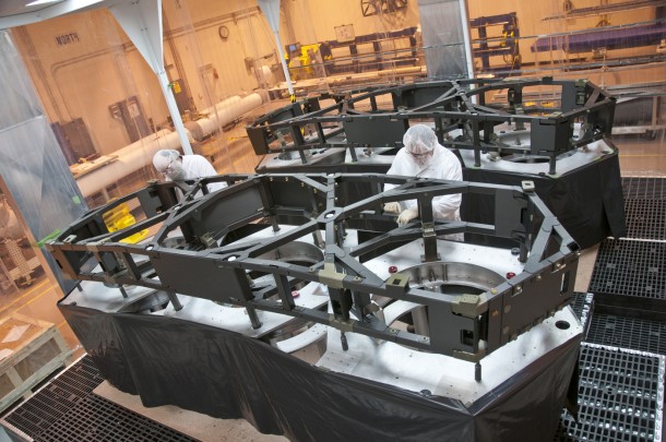Technicians complete the primary mirror backplane support structure wing assemblies for NASA's James Webb Space Telescope at ATK's Space Components facility in Magna, Utah. ATK recently completed the fabrication of the primary mirror backplane support structure wing assemblies for prime contractor Northrop Grumman on the Webb telescope. Credit: Northrop Grumman/ATK Technicians complete the primary mirror backplane support structure wing assemblies for NASA's James Webb Space Telescope at ATK's Space Components facility in Magna, Utah. ATK recently completed the fabrication of the primary mirror backplane support structure wing assemblies for prime contractor Northrop Grumman on the Webb telescope. Credit: Northrop Grumman/ATK