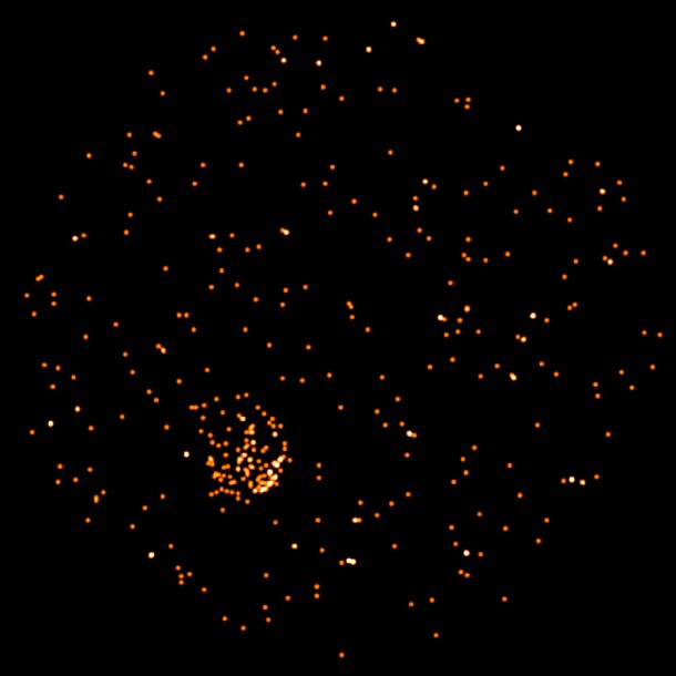 This image from Swift’s X-ray Telescope was taken on Feb. 22, 2011, as part of the Galactic Plane Survey. The dots in the image indicate where X-rays struck the detector. Despite this short 8.5-minute exposure, the extended circular patch of G306.3–0.9 stands out. The image is 25.5 arcminutes across. Credit: NASA/Swift/Stefan Immler This image from Swift’s X-ray Telescope was taken on Feb. 22, 2011, as part of the Galactic Plane Survey. The dots in the image indicate where X-rays struck the detector. Despite this short 8.5-minute exposure, the extended circular patch of G306.3–0.9 stands out. The image is 25.5 arcminutes across. Credit: NASA/Swift/Stefan Immler
