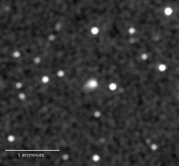 The Ultraviolet/Optical Telescope aboard NASA's Swift imaged comet ISON (center) on Jan. 30, when it was located about 3.3 degrees from the bright star Castor in the constellation Gemini. At the time of this 5.5-minute optical exposure, ISON was about 5,000 times fainter than the limit of human vision. Credit: NASA/Swift/D. Bodewits, UMCP The Ultraviolet/Optical Telescope aboard NASA's Swift imaged comet ISON (center) on Jan. 30, when it was located about 3.3 degrees from the bright star Castor in the constellation Gemini. At the time of this 5.5-minute optical exposure, ISON was about 5,000 times fainter than the limit of human vision. Credit: NASA/Swift/D. Bodewits, UMCP