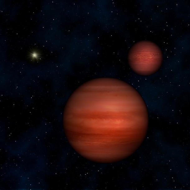 This image is an artist's conception of the binary system WISE J104915.57-531906 with the Sun in the background. Credit: Janella Williams, Penn State University. This image is an artist's conception of the binary system WISE J104915.57-531906 with the Sun in the background. Credit: Janella Williams, Penn State University.