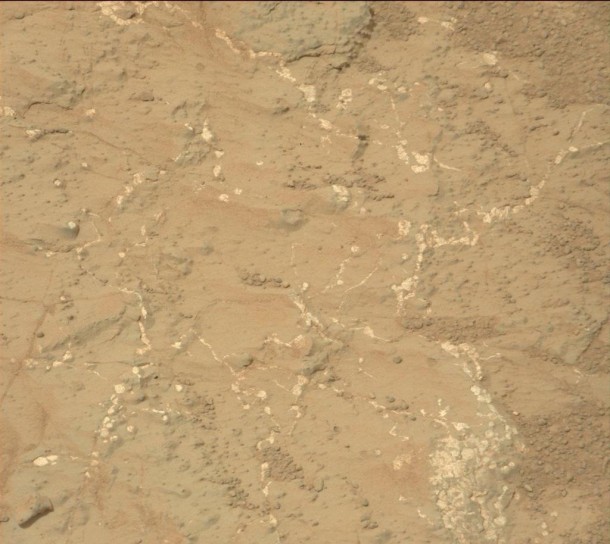 Light-toned nodules and veins are visible in this image from NASA's Mars rover Curiosity of a patch of sedimentary rock called "Knorr." Image credit: NASA/JPL-Caltech/MSSS Light-toned nodules and veins are visible in this image from NASA's Mars rover Curiosity of a patch of sedimentary rock called "Knorr." Image credit: NASA/JPL-Caltech/MSSS