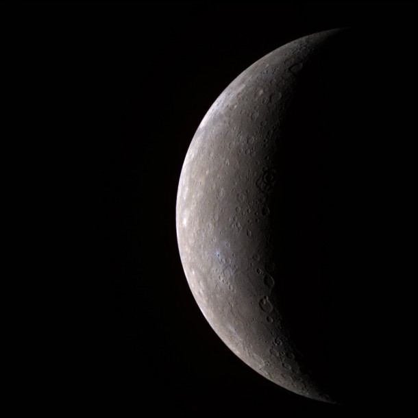 This color image of the planet Mercury was generated by combining three separate images taken through the MESSENGER spacecraft's wide angle camera filters sensitive to light in different wavelengths. Image credit: NASA/Johns Hopkins University Applied Physics Laboratory/Carnegie Institution of Washington This color image of the planet Mercury was generated by combining three separate images taken through the MESSENGER spacecraft's wide angle camera filters sensitive to light in different wavelengths. Image credit: NASA/Johns Hopkins University Applied Physics Laboratory/Carnegie Institution of Washington