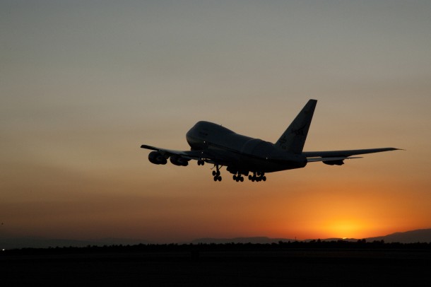 NASA's SOFIA flying observatory lifts off from Air Force Plant 42 in Palmdale, Calif., at sunset on July 15, 2011 to begin an all-night astronomical observation mission. The highly modified Boeing 747SP carries a high-tech 100-inch infrared telescope. (NASA / Carla Thomas) NASA's SOFIA flying observatory lifts off from Air Force Plant 42 in Palmdale, Calif., at sunset on July 15, 2011 to begin an all-night astronomical observation mission. The highly modified Boeing 747SP carries a high-tech 100-inch infrared telescope. (NASA / Carla Thomas)