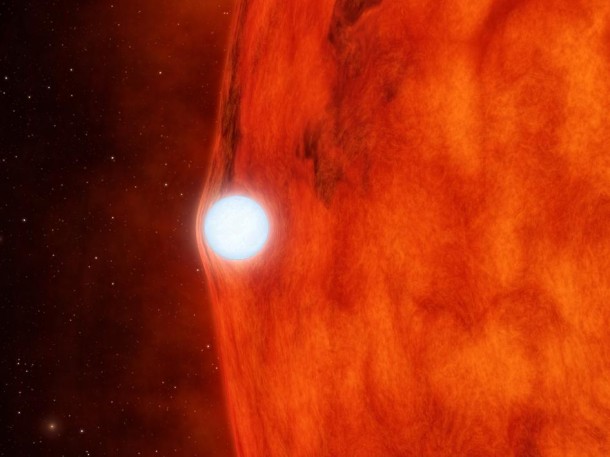This artist's concept depicts a dense, dead star called a white dwarf crossing in front of a small, red star. Image credit: NASA/JPL-Caltech This artist's concept depicts a dense, dead star called a white dwarf crossing in front of a small, red star. Image credit: NASA/JPL-Caltech