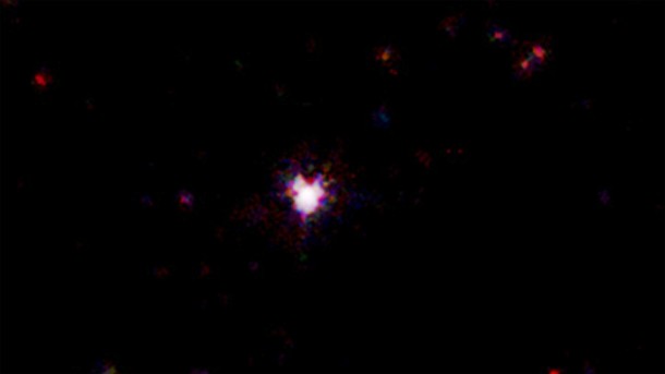 GRB 111209A exploded on Dec. 9, 2011. The blast produced high-energy emission for an astonishing seven hours, earning a record as the longest-duration GRB ever observed. This false-color image shows the event as captured by the X-ray Telescope aboard NASA's Swift satellite. Credit: NASA/Swift/B. Gendre (ASDC/INAF-OAR/ARTEMIS) GRB 111209A exploded on Dec. 9, 2011. The blast produced high-energy emission for an astonishing seven hours, earning a record as the longest-duration GRB ever observed. This false-color image shows the event as captured by the X-ray Telescope aboard NASA's Swift satellite. Credit: NASA/Swift/B. Gendre (ASDC/INAF-OAR/ARTEMIS)