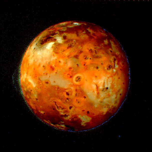 Io's volcanos continually resurface it, so that any impact craters have disappeared. Image Credit: NASA/JPL Io's volcanos continually resurface it, so that any impact craters have disappeared. Image Credit: NASA/JPL