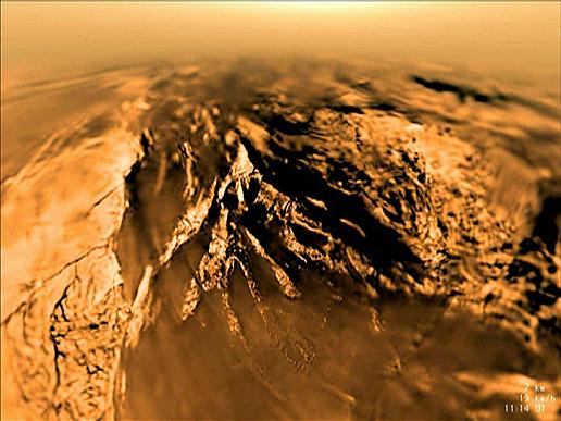 This still image was captured by the European Space Agency's Huygens probe as it plunged through Titan's thick, orange-brown atmosphere on Jan. 14, 2005. Image Credit: ESA/NASA/JPL-Caltech/University of Arizona This still image was captured by the European Space Agency's Huygens probe as it plunged through Titan's thick, orange-brown atmosphere on Jan. 14, 2005. Image Credit: ESA/NASA/JPL-Caltech/University of Arizona