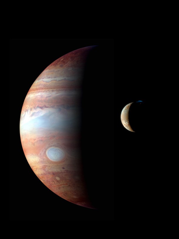 This is a montage of New Horizons images of Jupiter and its volcanic moon Io, taken during the spacecraft's Jupiter flyby in early 2007. Image Credit: NASA/Johns Hopkins University Applied Physics Laboratory/Southwest Research Institute/Goddard Space Flight Center This is a montage of New Horizons images of Jupiter and its volcanic moon Io, taken during the spacecraft's Jupiter flyby in early 2007. Image Credit: NASA/Johns Hopkins University Applied Physics Laboratory/Southwest Research Institute/Goddard Space Flight Center