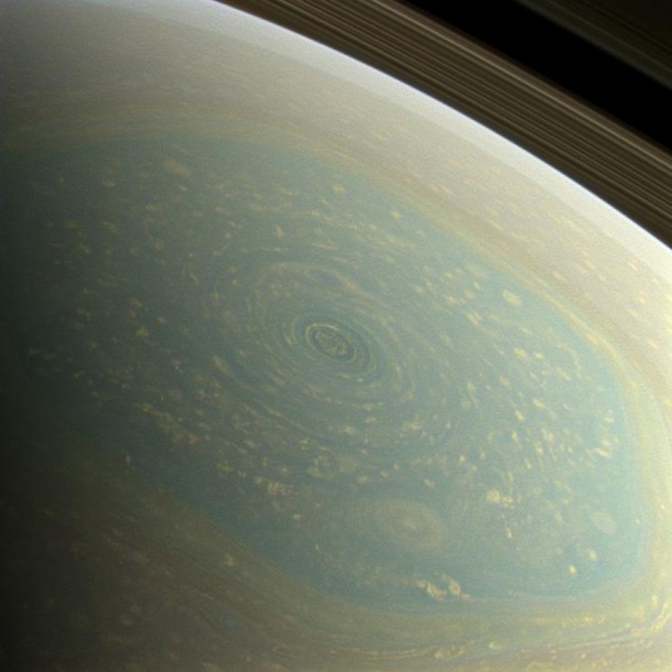 The north pole of Saturn, in the fresh light of spring, is revealed in this color image from NASA's Cassini spacecraft. Image Credit: NASA/JPL-Caltech/SSI The north pole of Saturn, in the fresh light of spring, is revealed in this color image from NASA's Cassini spacecraft. Image Credit: NASA/JPL-Caltech/SSI