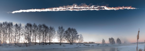 This photograph of the meteor streaking through the sky above Chelyabinsk, Russia, on Feb. 15, 2013, was taken by a local, M. Ahmetvaleev. The small asteroid was about 56 to 66 feet (17 to 20 meters) wide. Image Credit: Copyright M. Ahmetvaleev This photograph of the meteor streaking through the sky above Chelyabinsk, Russia, on Feb. 15, 2013, was taken by a local, M. Ahmetvaleev. The small asteroid was about 56 to 66 feet (17 to 20 meters) wide. Image Credit: Copyright M. Ahmetvaleev