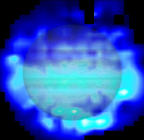 Water in Jupiter’s atmosphere. Copyright Water map: ESA/Herschel/T. Cavalié et al.; Jupiter image: NASA/ESA/Reta Beebe (New Mexico State University) Water in Jupiter’s atmosphere. Copyright Water map: ESA/Herschel/T. Cavalié et al.; Jupiter image: NASA/ESA/Reta Beebe (New Mexico State University)