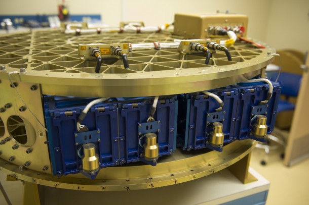 The Nanosatellite Launch Adapter System (NLAS) was developed to increase access to space while simplifying the integration process of miniature satellites, called nanosats or cubesats, onto launch vehicles. It consists of an adapter, four dispensers and a sequencer. The adapter is mounted to the lower surface of the launch vehicle and the upper deck of the primary mission spacecraft. Image credit: NASA Ames The Nanosatellite Launch Adapter System (NLAS) was developed to increase access to space while simplifying the integration process of miniature satellites, called nanosats or cubesats, onto launch vehicles. It consists of an adapter, four dispensers and a sequencer. The adapter is mounted to the lower surface of the launch vehicle and the upper deck of the primary mission spacecraft. Image credit: NASA Ames