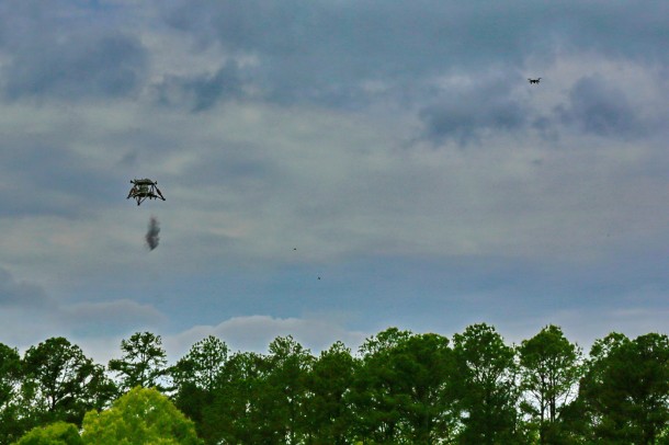 The Mighty Eagle takes flight with the entire demonstration recorded by the Quad-Copter. (NASA/Todd Freestone) The Mighty Eagle takes flight with the entire demonstration recorded by the Quad-Copter. (NASA/Todd Freestone)