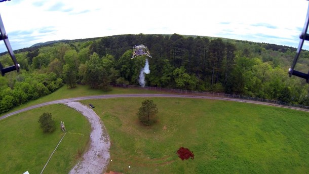 The Mighty Eagle takes flight with the entire demonstration recorded by the Quad-Copter. (NASA/Todd Freestone) The Mighty Eagle takes flight with the entire demonstration recorded by the Quad-Copter. (NASA/Todd Freestone)