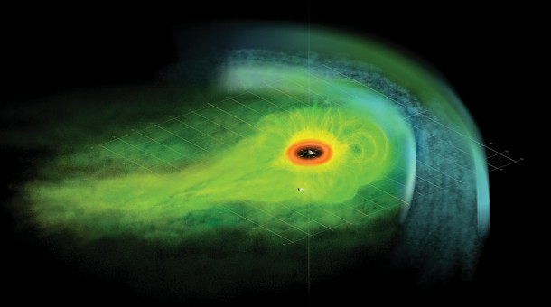 This is an artist's concept of the Saturnian plasma sheet based on data from Cassini magnetospheric imaging instrument. It shows Saturn's embedded "ring current," an invisible ring of energetic ions trapped in the planet's magnetic field. Image credit: NASA/JPL/JHUAPL This is an artist's concept of the Saturnian plasma sheet based on data from Cassini magnetospheric imaging instrument. It shows Saturn's embedded "ring current," an invisible ring of energetic ions trapped in the planet's magnetic field. Image credit: NASA/JPL/JHUAPL