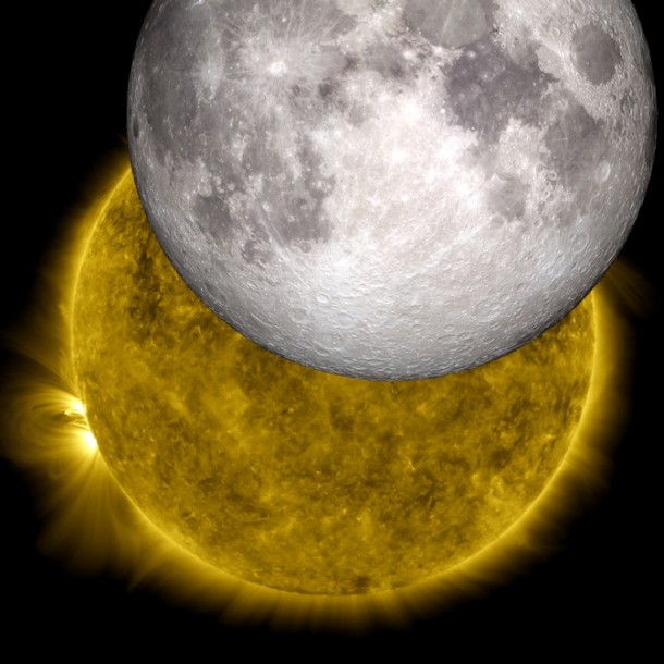 This is an image of a lunar eclipse as viewed by NASA's Solar Dynamics Observatory, or SDO, with a model of the moon from NASA's Lunar Reconnaissance Orbiter replacing the lunar shadow. Roll your mouse over the image to see it the original SDO image with the lunar shadow. Credit: NASA/SDO/LRO/GSFC This is an image of a lunar eclipse as viewed by NASA's Solar Dynamics Observatory, or SDO, with a model of the moon from NASA's Lunar Reconnaissance Orbiter replacing the lunar shadow. Roll your mouse over the image to see it the original SDO image with the lunar shadow. Credit: NASA/SDO/LRO/GSFC