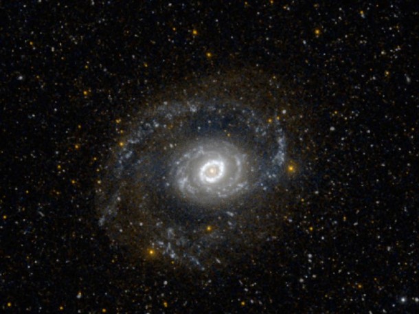 This image from NASA's Galaxy Evolution Explorer (GALEX) shows Messier 94, also known as NGC 4736, in ultraviolet light. It is located 17 million light-years away in the constellation Canes Venatici. Image credit: NASA/JPL-Caltech This image from NASA's Galaxy Evolution Explorer (GALEX) shows Messier 94, also known as NGC 4736, in ultraviolet light. It is located 17 million light-years away in the constellation Canes Venatici. Image credit: NASA/JPL-Caltech