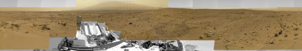This is a reduced version of panorama from NASA's Mars rover Curiosity with 1.3 billion pixels in the full-resolution version. It shows Curiosity at the "Rocknest" site where the rover scooped up samples of windblown dust and sand. Curiosity used three cameras to take the component images on several different days between Oct. 5 and Nov. 16, 2012. Image credit: NASA/JPL-Caltech/MSSS This is a reduced version of panorama from NASA's Mars rover Curiosity with 1.3 billion pixels in the full-resolution version. It shows Curiosity at the "Rocknest" site where the rover scooped up samples of windblown dust and sand. Curiosity used three cameras to take the component images on several different days between Oct. 5 and Nov. 16, 2012. Image credit: NASA/JPL-Caltech/MSSS