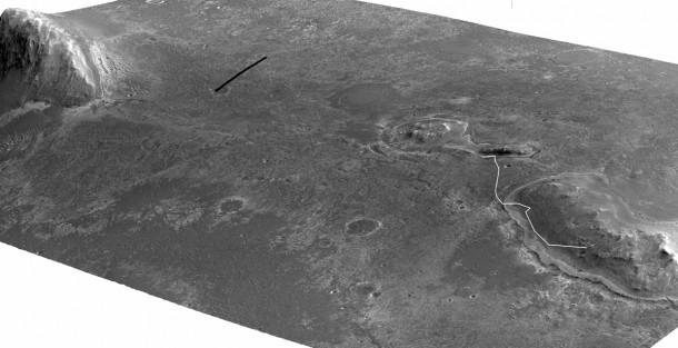A stereo pair of images from taken from Mars orbit were used to generate a digital elevation model that is the basis for this simulated perspective view of "Cape York," "Botany Bay," and "Solander Point" on the western rim of Endeavour Crater. Image credit: NASA/JPL-Caltech/UA/OSU A stereo pair of images from taken from Mars orbit were used to generate a digital elevation model that is the basis for this simulated perspective view of "Cape York," "Botany Bay," and "Solander Point" on the western rim of Endeavour Crater. Image credit: NASA/JPL-Caltech/UA/OSU