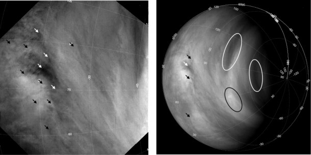 Tracking clouds on Venus. Copyright Fig. 3 from Khatuntsev et al, Cloud level winds from the Venus Express Monitoring Camera imaging, Icarus (2013); doi: 10.1016/j.icarus.2013.05.018 Tracking clouds on Venus. Copyright Fig. 3 from Khatuntsev et al, Cloud level winds from the Venus Express Monitoring Camera imaging, Icarus (2013); doi: 10.1016/j.icarus.2013.05.018