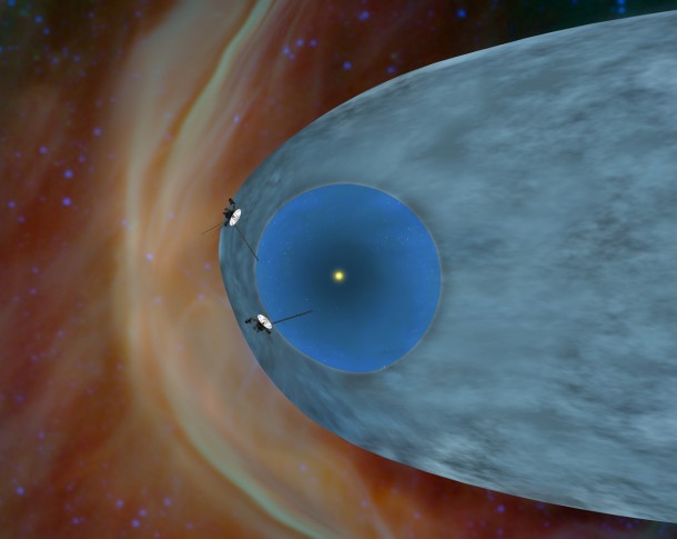 This artist's concept shows NASA's two Voyager spacecraft exploring a turbulent region of space known as the heliosheath, the outer shell of the bubble of charged particles around our sun. Image Credit: NASA/JPL-Caltech This artist's concept shows NASA's two Voyager spacecraft exploring a turbulent region of space known as the heliosheath, the outer shell of the bubble of charged particles around our sun. Image Credit: NASA/JPL-Caltech