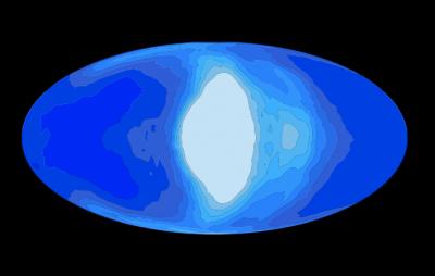 This illustration shows simulated cloud coverage (white) on a tidally locked planet (blue) that would be orbiting a red dwarf star. Planetary scientists at UChicago and Northwestern are applying global climate simulations to problems in astronomy. Credit: Jun Yang This illustration shows simulated cloud coverage (white) on a tidally locked planet (blue) that would be orbiting a red dwarf star. Planetary scientists at UChicago and Northwestern are applying global climate simulations to problems in astronomy. Credit: Jun Yang