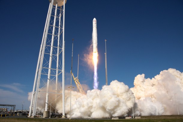 WALLOPS ISLAND, Va.--NASA commercial space partner Orbital Sciences Corporation launched its Antares rocket at 5 p.m. EDT, Sunday, April 21, from the new Mid-Atlantic Regional Spaceport Pad-0A at the agency's Wallops Flight Facility in Virginia. Image Credit: NASA/Chris Perry WALLOPS ISLAND, Va.--NASA commercial space partner Orbital Sciences Corporation launched its Antares rocket at 5 p.m. EDT, Sunday, April 21, from the new Mid-Atlantic Regional Spaceport Pad-0A at the agency's Wallops Flight Facility in Virginia. Image Credit: NASA/Chris Perry