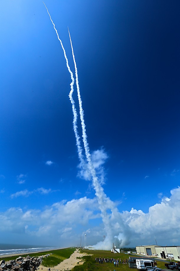 A Black Brant V and a Terrier-Improved Orion launch in support of Daytime Dynamo mission. Image Credit: P. Black A Black Brant V and a Terrier-Improved Orion launch in support of Daytime Dynamo mission. Image Credit: P. Black