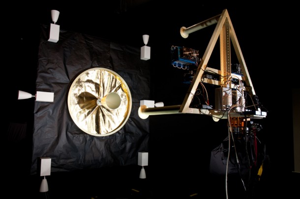 The Proximity Operations System Testbed allows engineers to simulate bringing two spacecraft in close-contact. (Credit: Canadian Space Agency) The Proximity Operations System Testbed allows engineers to simulate bringing two spacecraft in close-contact. (Credit: Canadian Space Agency)