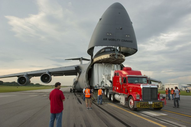 The James Webb Space Telescope's backplane element arrives at the Marshall Center. Image Credit: NASA/MSFC/Fred Deaton The James Webb Space Telescope's backplane element arrives at the Marshall Center. Image Credit: NASA/MSFC/Fred Deaton