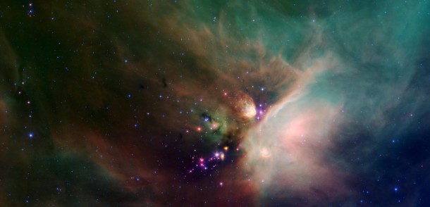 Newborn stars peek out from beneath their natal blanket of dust in this dynamic image of the Rho Ophiuchi dark cloud from Spitzer. Image credit: NASA/JPL-Caltech/Harvard-Smithsonian CfA Newborn stars peek out from beneath their natal blanket of dust in this dynamic image of the Rho Ophiuchi dark cloud from Spitzer. Image credit: NASA/JPL-Caltech/Harvard-Smithsonian CfA