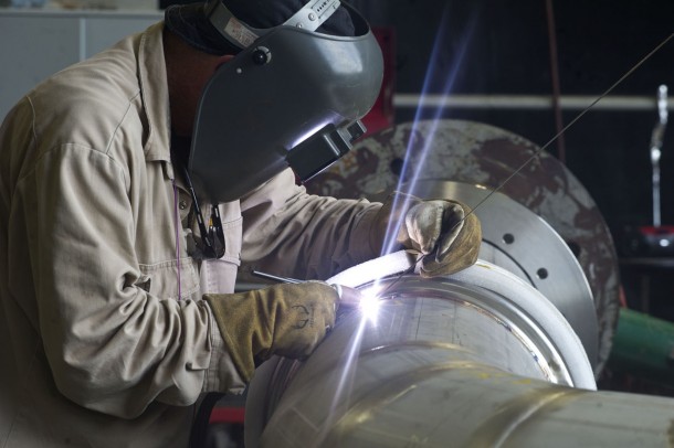 A welder at NASA’s Stennis Space Center works on a portion of piping to be installed on the A-1 Test Stand for RS-25 rocket engine testing. Image Credit: NASA/SSC A welder at NASA’s Stennis Space Center works on a portion of piping to be installed on the A-1 Test Stand for RS-25 rocket engine testing. Image Credit: NASA/SSC