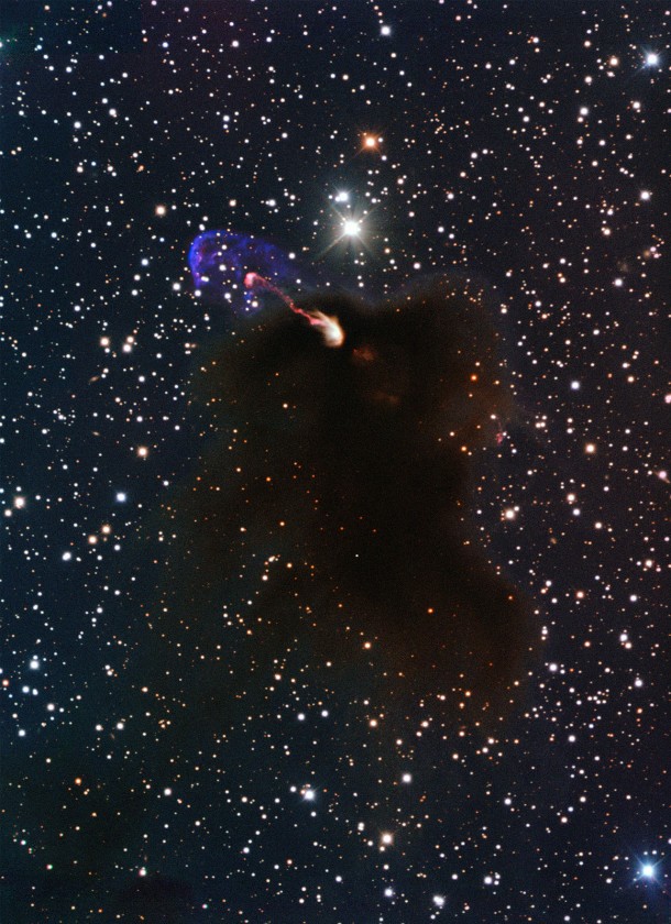 This image from ESO's New Technology Telescope at the La Silla Observatory in Chile shows the Herbig-Haro object HH 46/47 as jets emerging from a star-forming dark cloud. This object was the target of a study using ALMA during the Early Science phase. Credit: ESO/Bo Reipurth This image from ESO's New Technology Telescope at the La Silla Observatory in Chile shows the Herbig-Haro object HH 46/47 as jets emerging from a star-forming dark cloud. This object was the target of a study using ALMA during the Early Science phase. Credit: ESO/Bo Reipurth