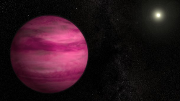 Glowing a dark magenta, the newly discovered exoplanet GJ 504b weighs in with about four times Jupiter's mass, making it the lowest-mass planet ever directly imaged around a star like the sun. Image Credit: NASA's Goddard Space Flight Center/S. Wiessinger Glowing a dark magenta, the newly discovered exoplanet GJ 504b weighs in with about four times Jupiter's mass, making it the lowest-mass planet ever directly imaged around a star like the sun. Image Credit: NASA's Goddard Space Flight Center/S. Wiessinger