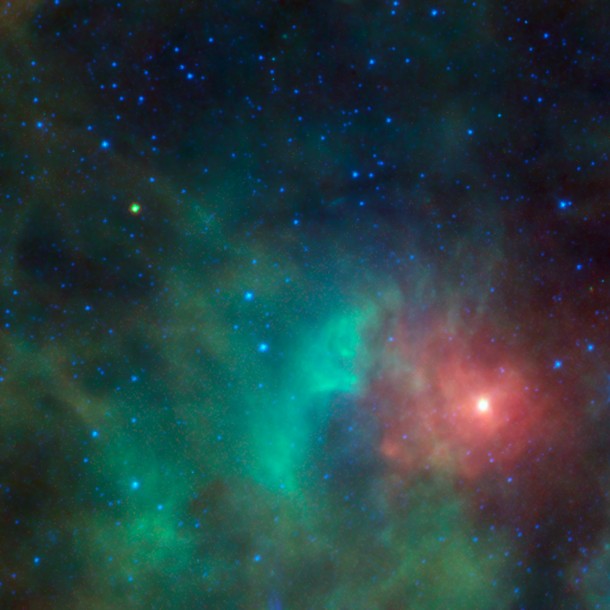 This image shows the potentially hazardous near-Earth object 1998 KN3 as it zips past a cloud of dense gas and dust near the Orion nebula. NEOWISE, the asteroid-hunting portion of the Wide-field Infrared Survey Explorer, or WISE, mission, snapped infrared pictures of the asteroid, seen as the yellow-green dot at upper left. Because asteroids are warmed by the sun to roughly room temperature, they glow brightly at the infrared wavelengths used by WISE. Image credit: NASA/JPL-Caltech This image shows the potentially hazardous near-Earth object 1998 KN3 as it zips past a cloud of dense gas and dust near the Orion nebula. NEOWISE, the asteroid-hunting portion of the Wide-field Infrared Survey Explorer, or WISE, mission, snapped infrared pictures of the asteroid, seen as the yellow-green dot at upper left. Because asteroids are warmed by the sun to roughly room temperature, they glow brightly at the infrared wavelengths used by WISE. Image credit: NASA/JPL-Caltech